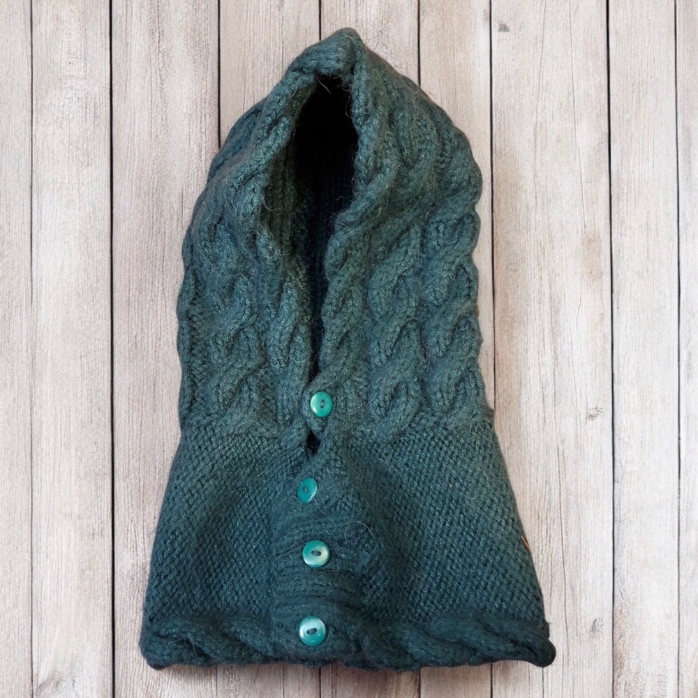 Andes Fair Trade Alpaca Blend Hoodie Hooded Hat Scarf Balaclavas Teal Green OS